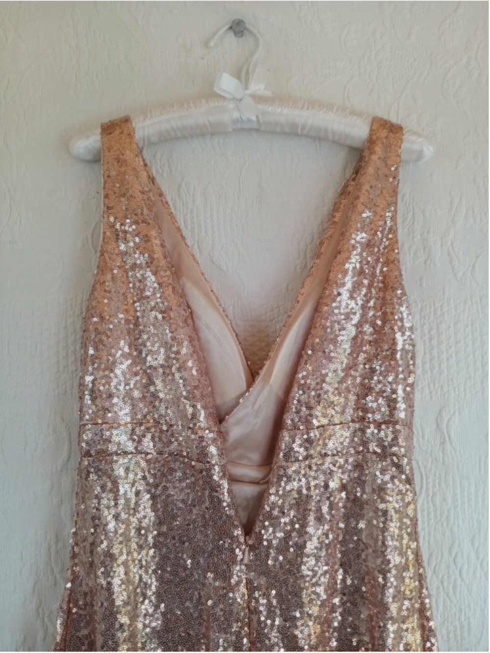 Miss Mint Rose Gold Sequin V-Neck Maxi Gown elegant sparkle floor length formal - Picture 7 of 12